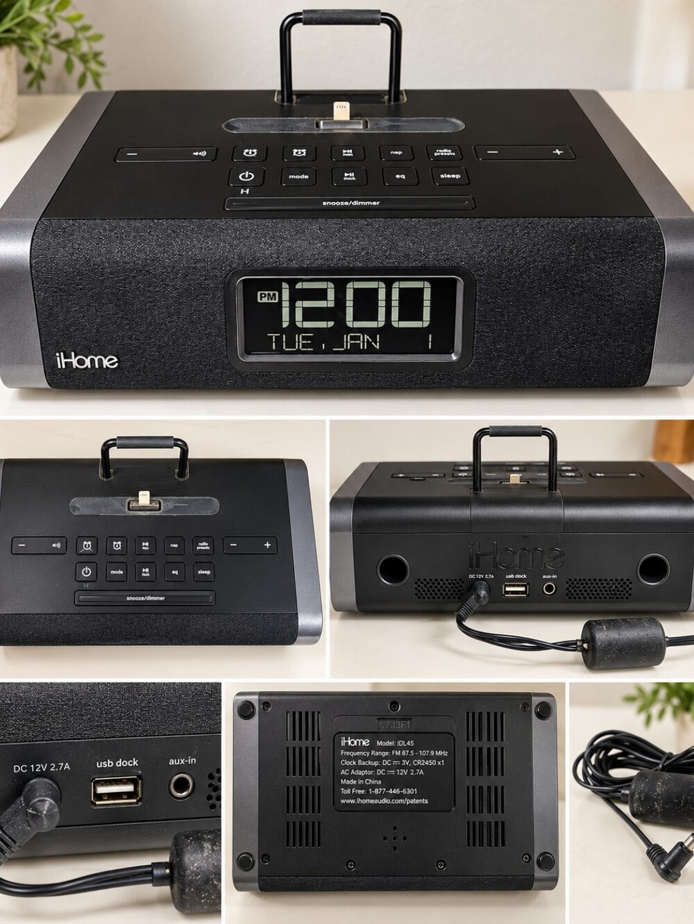 iHome iDL45 Lightning Dock Alarm Clock Radio Speaker – iPhone/iPod – Black